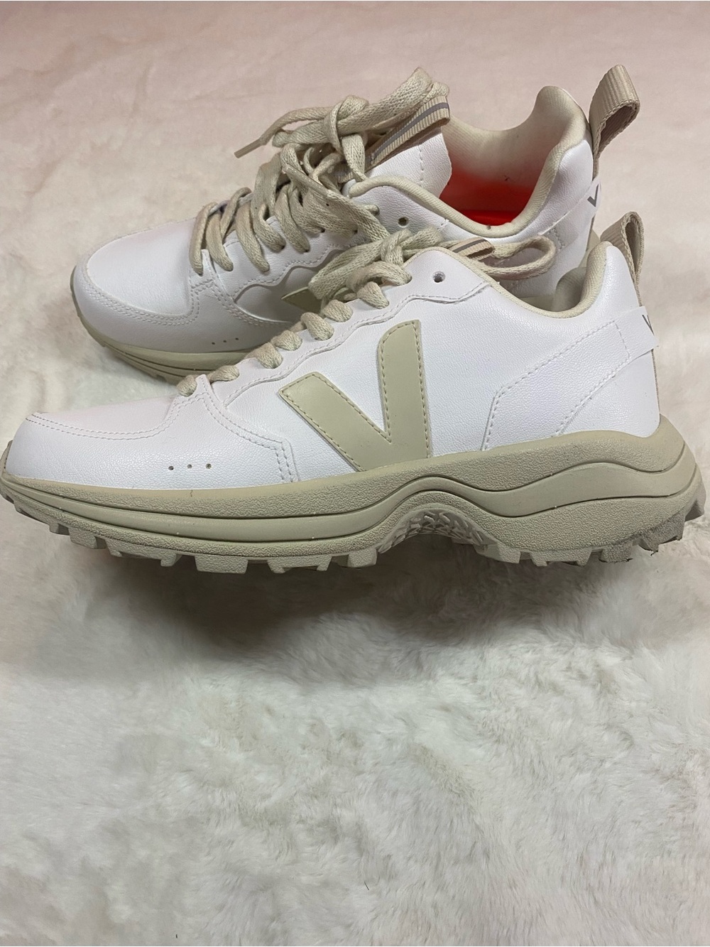 Veja White and Beige Chunky Low-Top Sneakers